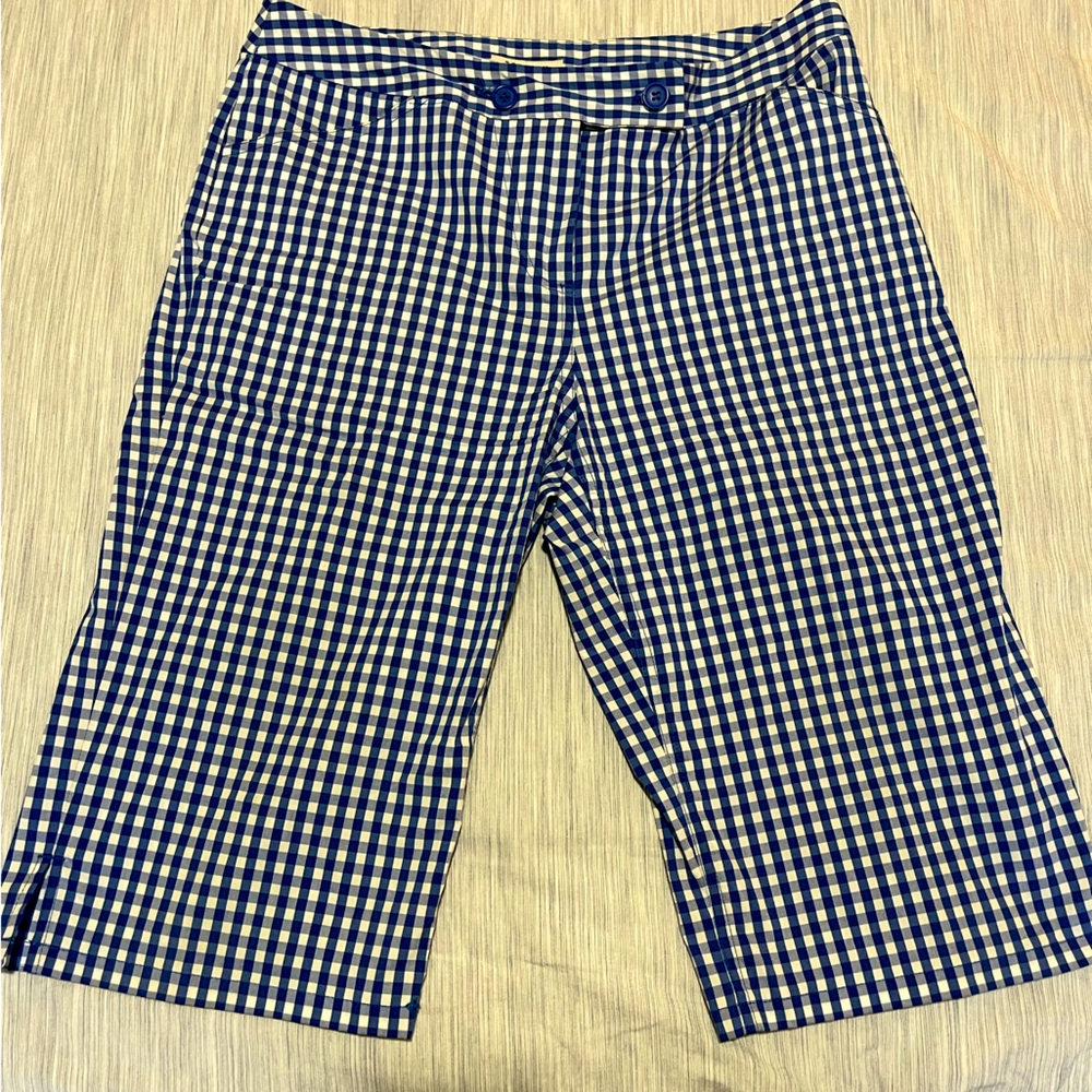 Jones New York Womens Stretch Plaid Bermuda Shorts Blue and White Size 6